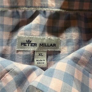 Peter Millar Men's Casual Blue and Pink Plaid Shirt